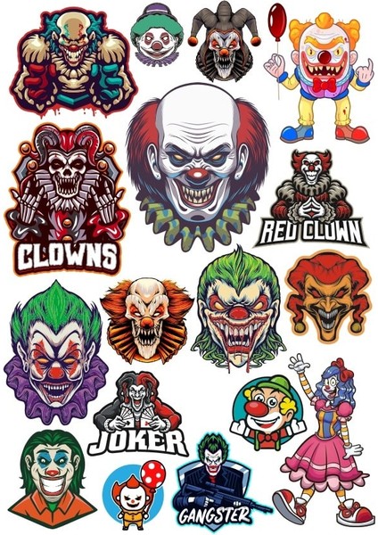 Palyaço Sticker Set 16 Parça Telefon, Tablet, Defter, Laptop Sticker
