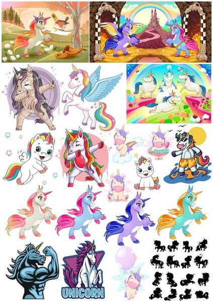 Unicorn Sticker Set 6 16 Parça Telefon, Tablet, Defter, Laptop Sticker