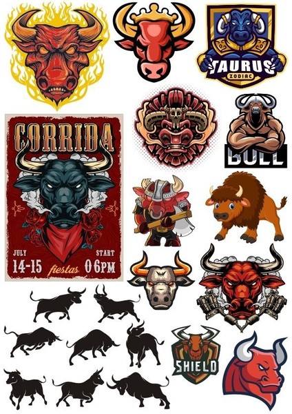 Boğa Sticker Set-8 17 Parça Telefon, Tablet, Defter, Laptop Sticker