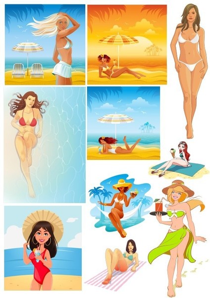 Plaj Kızı Sticker Set 10 Parça Telefon, Tablet, Defter, Laptop Sticker