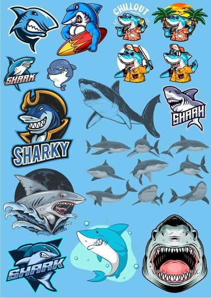 Köpek Balığı Sticker Set-3 17 Parça Telefon, Tablet, Defter, Laptop Sticker