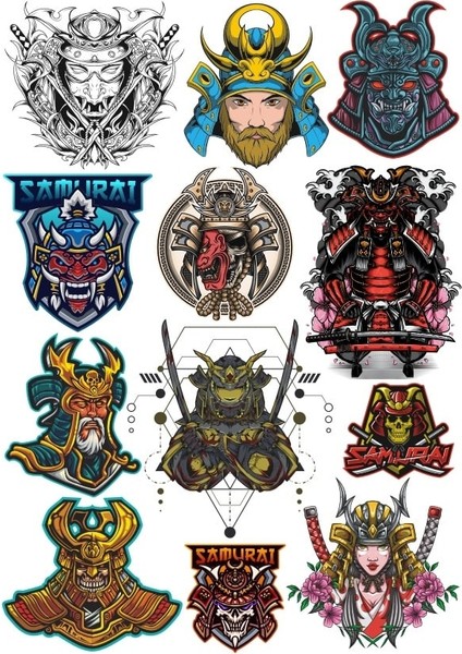 Samuray Sticker Set 2 12 Parça Telefon, Tablet, Defter, Laptop Sticker