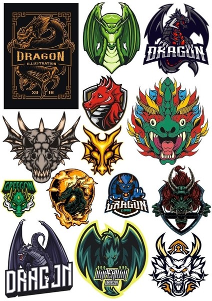 Ejderha Sticker Set 11 16 Parça Telefon, Tablet, Defter, Laptop Sticker