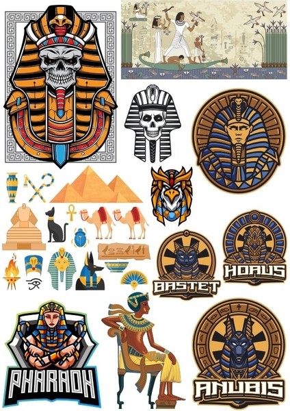 Mısır ve Firavun Sticker Set 1 16 Parça Telefon, Tablet, Defter, Laptop Sticker