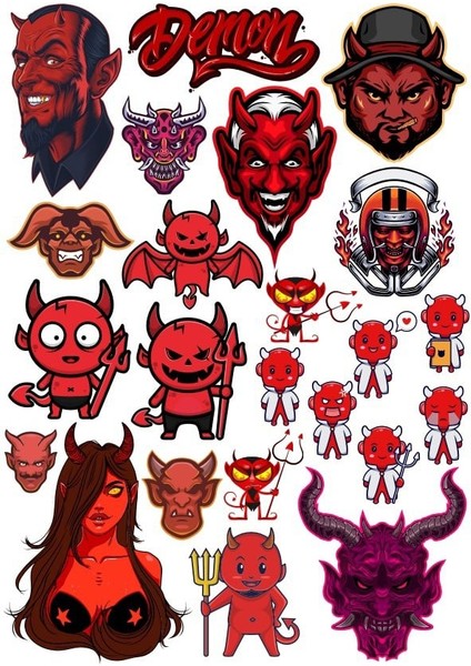 Şeytan Sticker Set 6 17 Parça Telefon, Tablet, Defter, Laptop Sticker