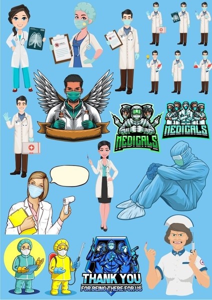 Doktor Sağlık Çalışanı Sticker Set 13 Parça Telefon, Tablet, Defter, Laptop Sticker