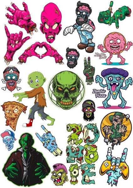 Zombiler Sticker Set 11 21 Parça Telefon, Tablet, Defter, Laptop Sticker