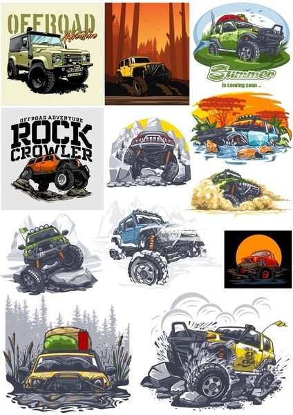 Off Road 4x4 Sticker Set 1 12 Parça Telefon, Tablet, Defter, Laptop Sticker