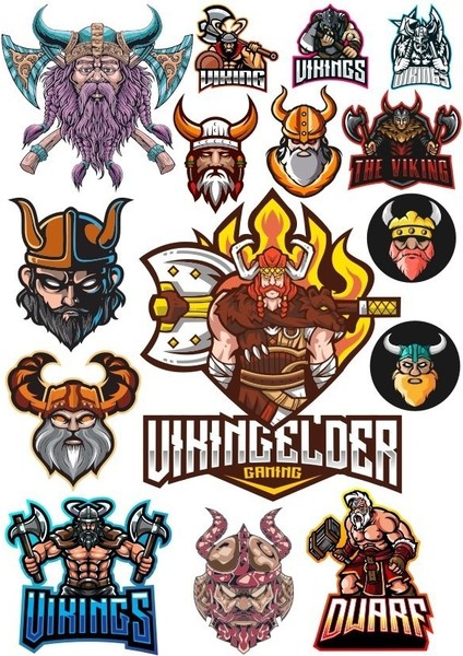 Vikingler Sticker Set-1 17 Parça Telefon, Tablet, Defter, Laptop Sticker