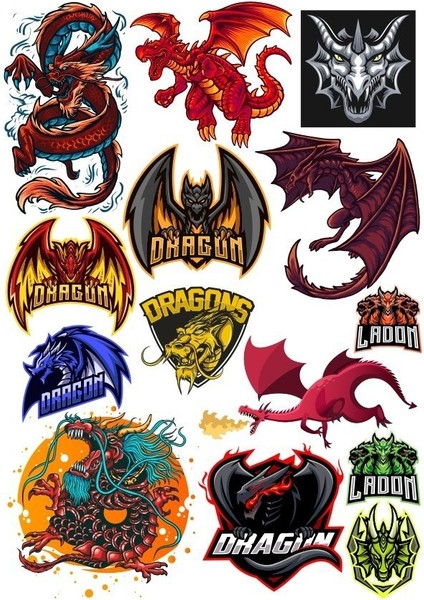 Dragon Ejderha Sticker Set-13 14 Parça Telefon, Tablet, Defter, Laptop Sticker