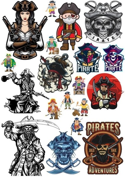 Korsan Kız ve Kuru Kafa Sticker Set 17 Parça Telefon, Tablet, Defter, Laptop Sticker