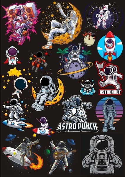 Astronot Sticker Set 4 16 Parça Telefon, Tablet, Defter, Laptop Sticker