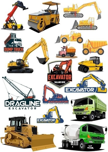 Iş Makineleri Sticker Set-3 17 Parça Telefon, Tablet, Defter, Laptop Sticker