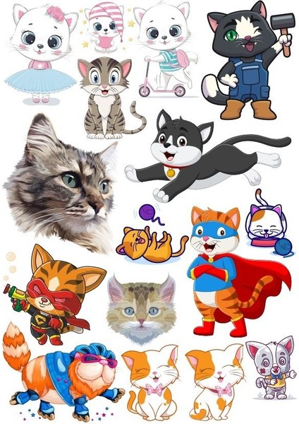 Kediler Sticker Set-8 19 Parça Telefon, Tablet, Defter, Laptop Sticker