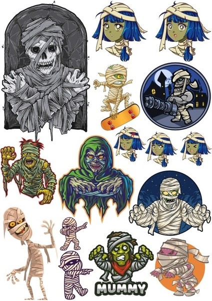 Mumya ve Zombi Sticker Set 2 17 Parça Telefon, Tablet, Defter, Laptop Sticker