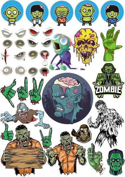 Zombiler Sticker Set 10 23 Parça Telefon, Tablet, Defter, Laptop Sticker