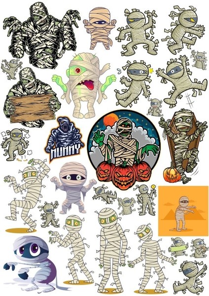 Zombi Mumya Sticker Set 3 20 Parça Telefon, Tablet, Defter, Laptop Sticker