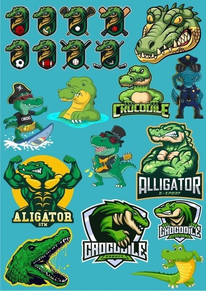 Timsah Sticker Set-10 17 Parça Telefon, Tablet, Defter, Laptop Sticker