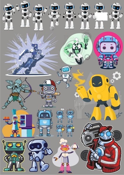 Reysa Tasarım Robot Sticker Set 20 Parça Telefon, Tablet, Defter, Laptop Sticker