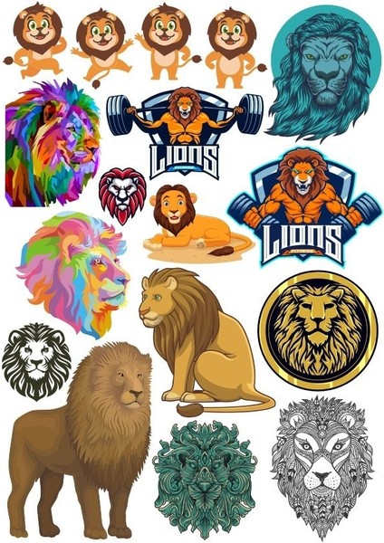 Aslanlar Lions Sticker Set-2 17 Parça Telefon, Tablet, Defter, Laptop Sticker