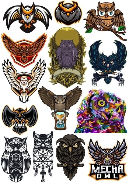 Baykuş Sticker Set 3 14 Parça Telefon, Tablet, Defter, Laptop Sticker