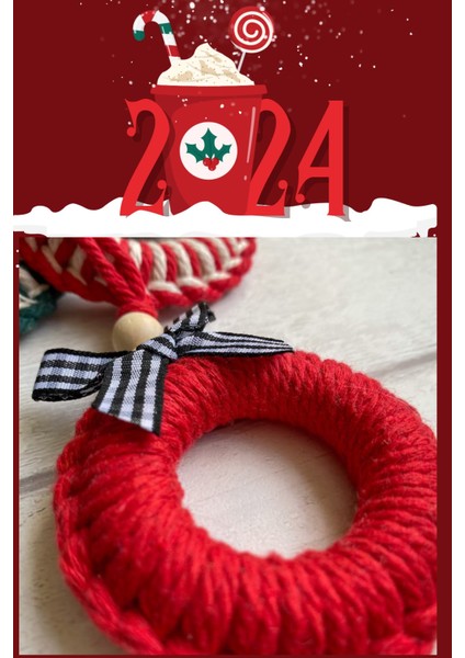 5 Adet Kırmızı Handmade Renkli Yılbaşı Ağaç Süsü - Yılbaşı Süsü - Christmas Decor