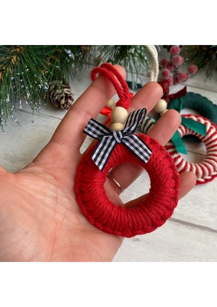 5 Adet Kırmızı Handmade Renkli Yılbaşı Ağaç Süsü - Yılbaşı Süsü - Christmas Decor fiyatları