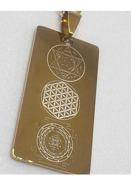 Çift Yönlü Süleyman Mührü, Yaşam Çiçeği, Sri Yantra ve Sayı Sekansları Çelik Kolye