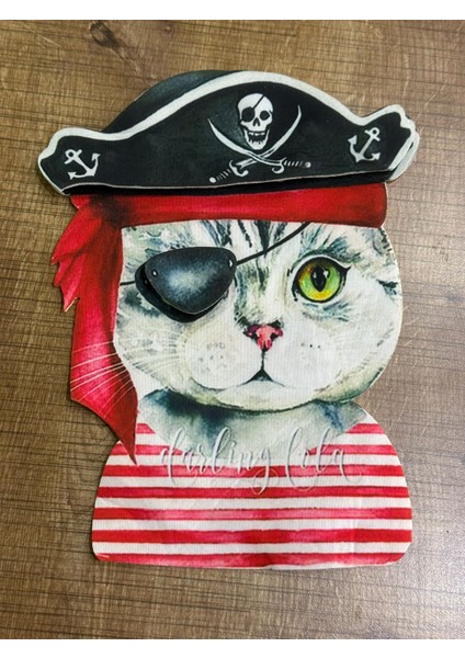 26X20 cm 3 Boyutlu Korsan Kabartma Kedi Arma Aplike Dikiş