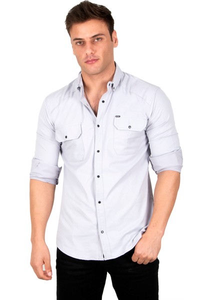 Likralı İnce Fitilli Çıtçıtlı Çift Cepli Kot Gömlek 2300421 fiyatları