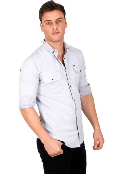 Likralı İnce Fitilli Çıtçıtlı Çift Cepli Kot Gömlek 2300421 fırsatları