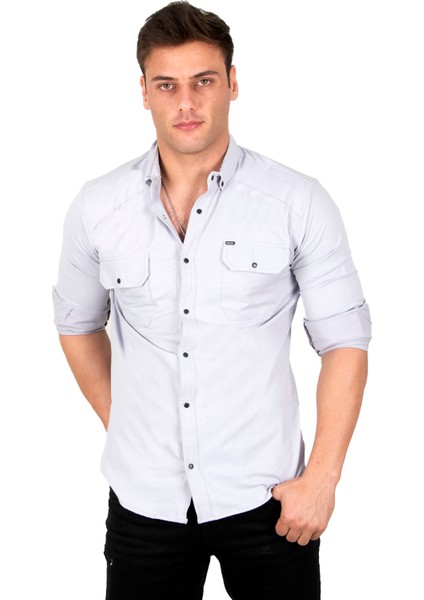 Likralı İnce Fitilli Çıtçıtlı Çift Cepli Kot Gömlek 2300421 indirimleri