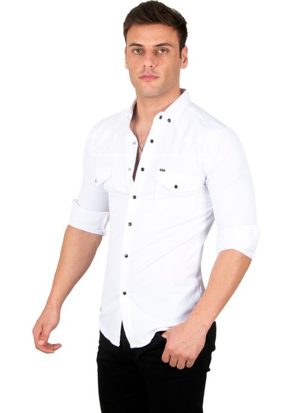 Likralı Çıtçıtlı Çift Cepli Dikiş Detaylı Kot Gömlek 2300419 fiyatları