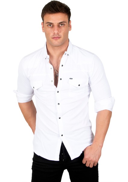 Likralı Çıtçıtlı Çift Cepli Dikiş Detaylı Kot Gömlek 2300419 indirimleri