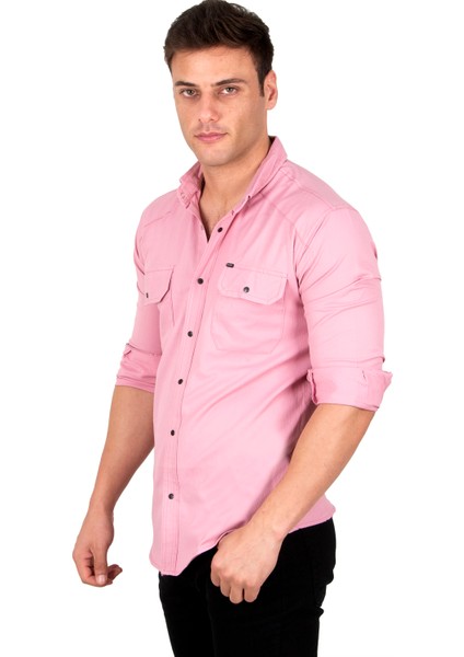 Likralı İnce Fitilli Çıtçıtlı Çift Cepli Kot Gömlek 2300421 fırsatları