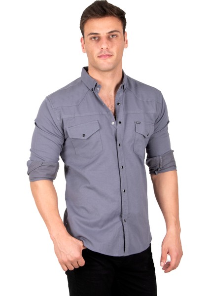 Likralı Çıtçıtlı Çift Cepli Dikiş Detaylı Kot Gömlek 2300419 fırsatları