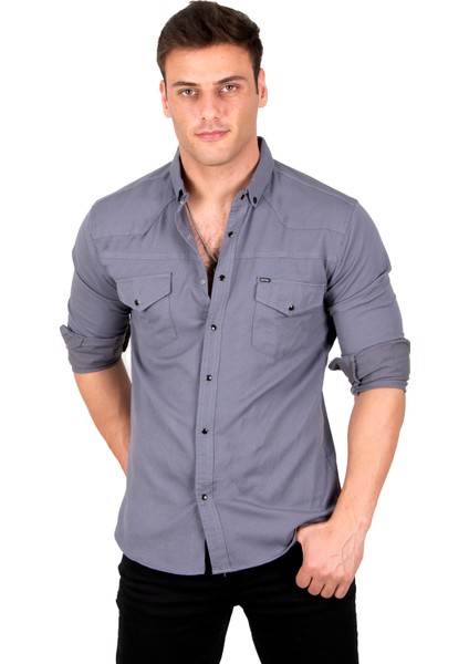 Likralı Çıtçıtlı Çift Cepli Dikiş Detaylı Kot Gömlek 2300419 indirimleri