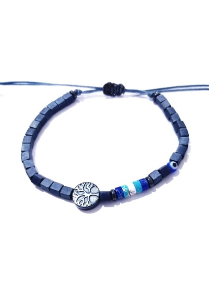 Varisit ve Hayat Ağacı Desenli Hematit Doğaltaşlı Nazar Boncuklu Küp Miyuki Unisex Bileklik fiyatları