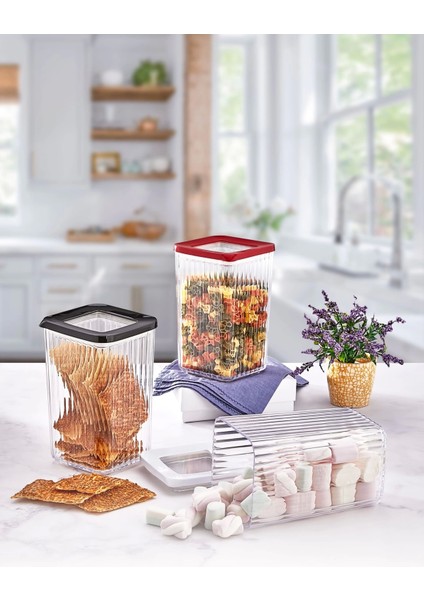 Plastik Kare Kristal Vakumlu Saklama Kabı 3lü Süper Set 1,20 Lt Zeyade