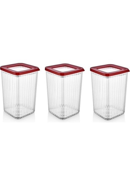 Plastik Kare Kristal Vakumlu Saklama Kabı 3lü Süper Set 1,20 Lt Zeyade