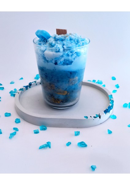 Bwc Blue Ice Candle Milkshake Görünümlü Dekoratif Karışık Meyve Kokulu Mum ve Sunum Tepsisi