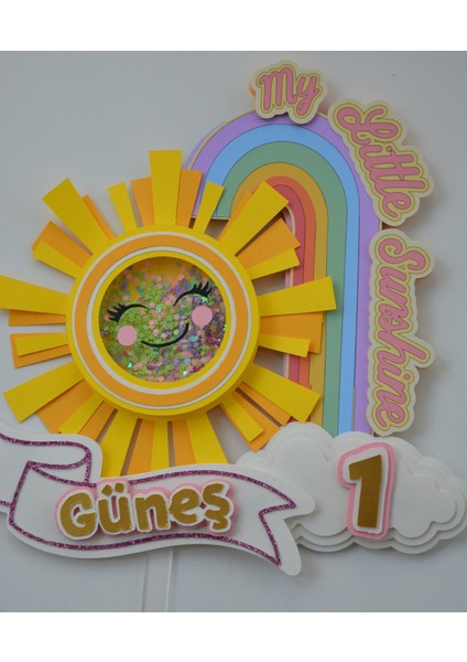 Cake Topper 3D Pasta Süsü - Güneş Temalı - Kız Çocuk Bebek Doğum Günü Pasta Parti Süsü - Cake Topper (19X18CM)