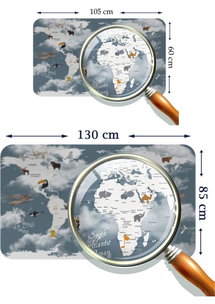 Eğitici Dünya Haritası Dünya Atlası Çocuk ve Bebek Odası Duvar STICKER 3818