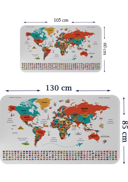 Türkçe Ülke Bayrak Lı Eğitici Başkent Detaylı Atlası Dünya Haritası Duvar STICKER 3858