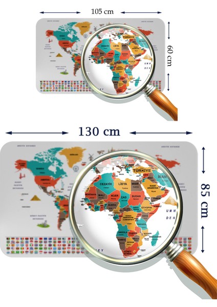 Türkçe Ülke Bayrak Lı Eğitici Başkent Detaylı Atlası Dünya Haritası Duvar STICKER 3858