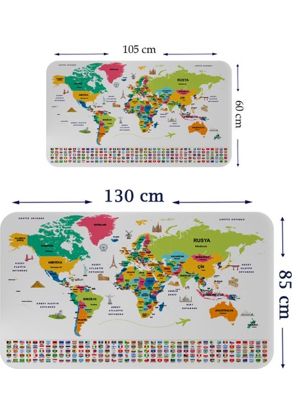 Türkçe Ülke Bayrak Lı Eğitici Başkent Detaylı Atlası Dünya Haritası Duvar STICKER 3860 fiyatları