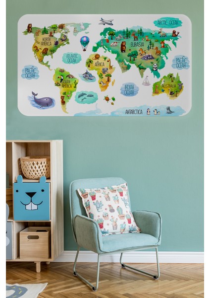 Eğitici Dünya Haritası Dünya Atlası Çocuk ve Bebek Odası Duvar STICKER 3807