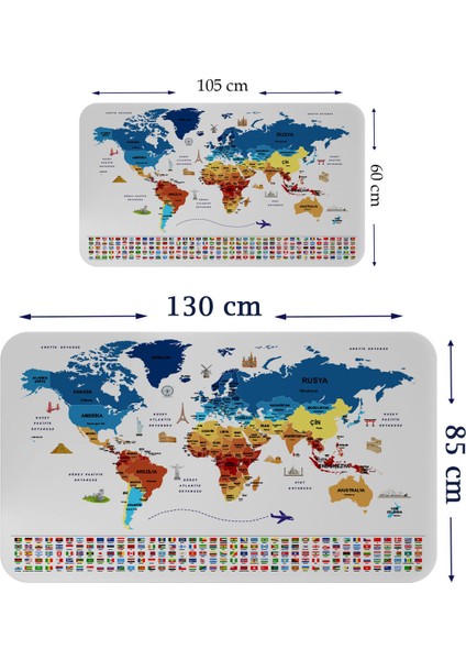 Ülke Bayrak Lı Eğitici Başkent Detaylı Atlası Dekoratif Dünya Haritası Duvar STICKER 3857 fiyatları