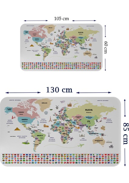 Türkçe Ülke Bayrak Lı Eğitici Başkent Detaylı Atlası Dünya Haritası Duvar STICKER 3859 fiyatları