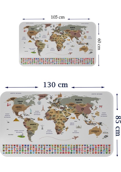 Türkçe Ülke Bayrak Lı Eğitici Başkent Detaylı Atlası Dünya Haritası Duvar STICKER 3862 fiyatları